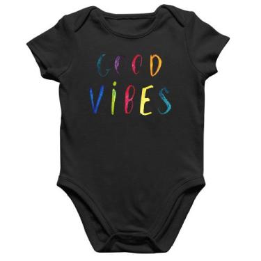 Imagem de Body Bebê Algodão Good Vibes Cores - Foca na Moda, Preto, M
