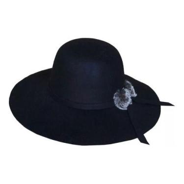 Imagem de Chapéu Feminino Feltro Floppy Inverno Pompom Aba Grande 10cm - Mrvenda