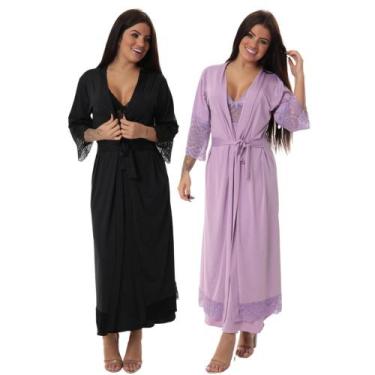 Imagem de Kit 2 robe noiva feminino roupão de renda luxo hobe - ALTIE, Preto, La