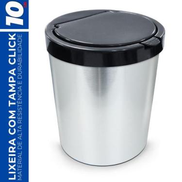 Imagem de Lixeira Cesto 10 Litros c/ Tampa Click Cor Inox Escritório - Arqplast
