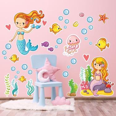 Imagem de Adesivo de Parede 154x119cm Fundo do Mar Sereias para Menina Papel De 