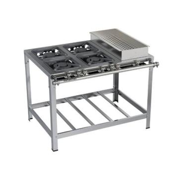 Imagem de Fogão Industrial 4 bocas 30x30 Banho Maria Luxo Aço Inox 304 Metalmaq,