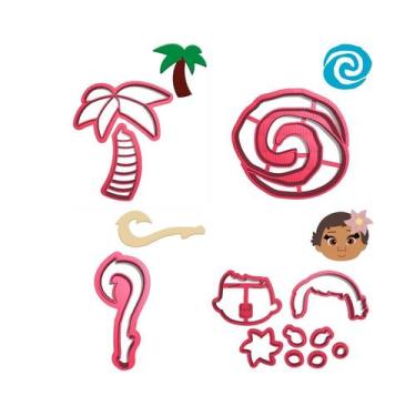 Imagem de Kit 4 Cortadores Moana Logo Anzol Coqueiro - DOCE IMPRESSO, 5,5cm