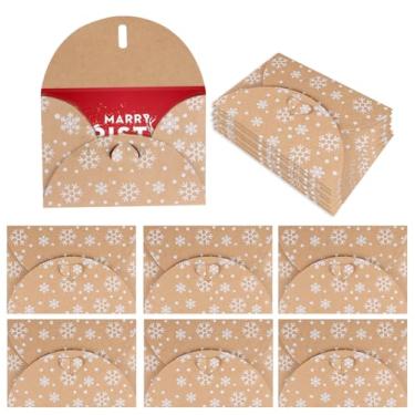 Imagem de DIYASY 100 envelopes para cartões de presente de floco de neve, mini envelopes de Natal, porta-cartões de presente, pequeno envelope kraft marrom com fecho em forma de coração para notas, cartões de