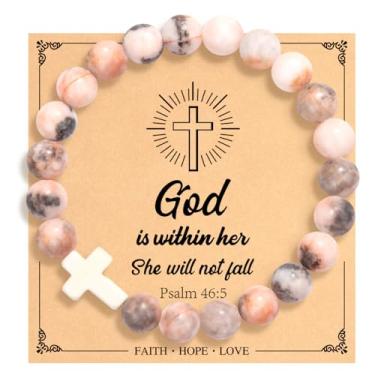 Imagem de Presentes de Páscoa Cristãos para Mulheres, Cesta de Páscoa, Pulseira de Aniversário Religiosa Inspiradora para Filha/Neta/Amigos/Irmã/Mãe/Avó/Madrinha, Joias Jesus Faith, 7"-8", Pedra, Sem Pedra