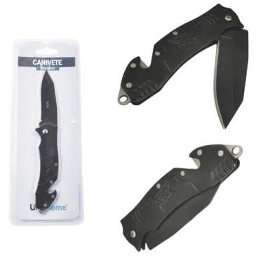 Imagem de Canivete Multiuso Aço Inox Retrátil Dobrável Portátil 17cm - Preto