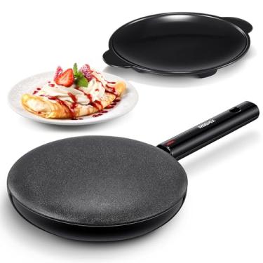 Imagem de Reemix Crepe elétrico, máquina portátil de crepes de 20 cm com placa de imersão antiaderente, controle automático de temperatura, panela de crepe antiaderente, preta