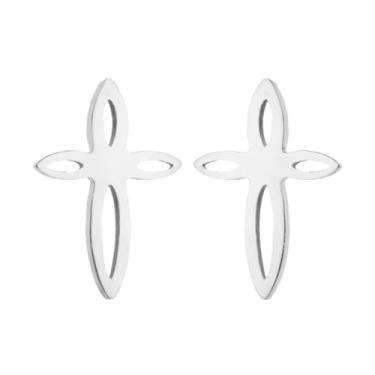 Imagem de BlingNuts Brincos de cruz Jesus God para mulheres, ouro, prata, Natal, família, amigos, presente de aniversário de aniversário de aço inoxidável, F, Aço inoxidável, Sem pedra preciosa