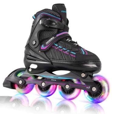 Imagem de Patins infantis ajustáveis para meninas e meninos de 4 a 12 anos com rodas iluminadas, lâminas de patins para iniciantes para jovens mulheres e homens, esportes ao ar livre em ambientes internos