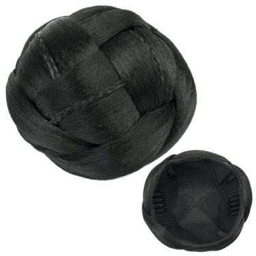 Imagem de IMISSU Cobertura de cabelo trançado chignon dançarina rosquinhas scrunchies mulheres coques de cabelo peruca updo (M1 Preto)