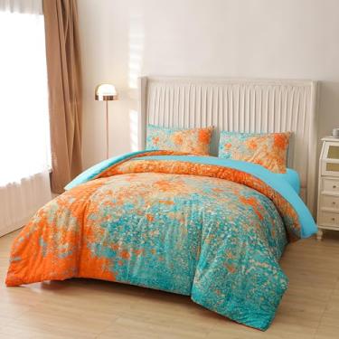 Imagem de Aimuan Conjunto de edredom abstrato, arte moderna, 5 peças, estrela brilhante, galáxia, luz das estrelas, estampa tie dye, edredom para crianças e adolescentes (laranja-água, Queen, 5 peças)