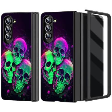 Imagem de ACWDMKH Capa para Galaxy Z Fold 6, capa para Samsung Galaxy Z Fold 6 fina, rígida, ultrafina, antiarranhões, à prova de choque, capa protetora para celular para Z Fold6, caveira roxa verde