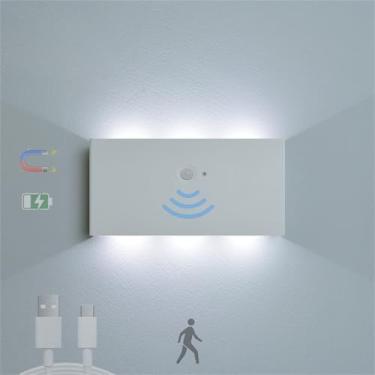 Imagem de Luminária de parede interna LED sem fio com sensor de movimento, arandelas de parede, recarregável por USB, alimentada por bateria, iluminação noturna magnética para loft, escada, sala de es