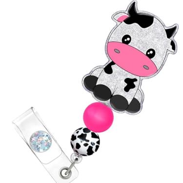 Imagem de Carretel de crachá de vaca - Carretel de crachá de vaqueira ocidental, suporte de crachá de animal fofo, clipe retrátil de identificação para enfermeira pediátrica feminina CMA CNA, assistente médica