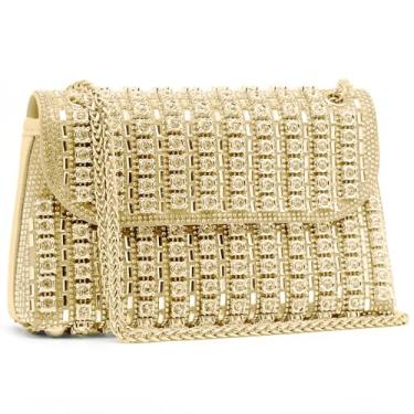 Imagem de Crbeqabe Bolsa clutch feminina com strass para noite, bolsas brilhantes para casamento, bolsa de diamante para festas, formaturas, coquetéis, Dourado, One Size