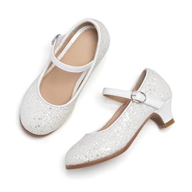 Imagem de THEE BRON Sapato infantil de princesa com salto alto dourado para meninas, 901 - Branco, 1 Little Kid
