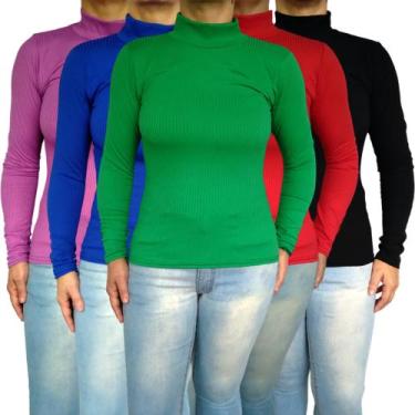 Imagem de Kit 2 Blusinhas Femininas Gola Alta Manga Longa Justas Lisas Cores Sor