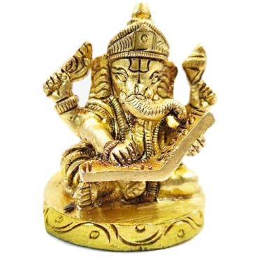 Imagem de Gangesindia Lord Ganesha Escrevendo Mahabharata pequena estátua de latão, 4,8 cm de altura
