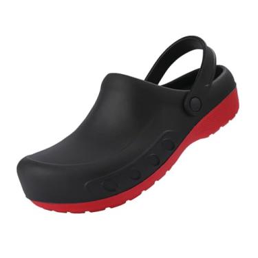 Imagem de Homens Das Sapatas De Trabalho Do Cozinheiro Chefe Do Deslizamento Dos Homens Não, Sapatos De Cozinha Masculinos Antiderrapantes E À Prova De Óleo Respiráveis ​​para Trabalho(Black red,47 EU)