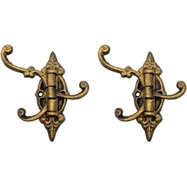 Imagem de Stephanie Imports Conjunto de 2 ganchos de parede giratórios de ferro fundido rústico (ouro antigo vitoriano)