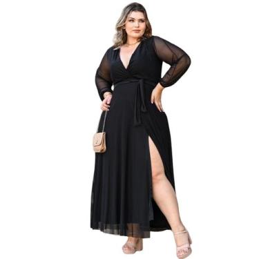 Imagem de Vestido Longo Plus Size Festa Manga Em Tule Madrinha  - Juquitiba Bras