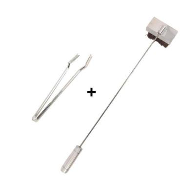 Imagem de Kit Inox Pegador Carnes, Vassoura Piaçava, Churrasco, Pizza - INOX LAU