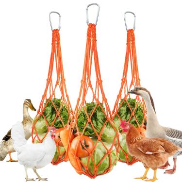 Imagem de Kjsdn 3 peças alimentador suspenso de vegetais de frango, saco de corda de legumes e frutas, brinquedos de frango para galinheiro, alimentador de repolho de galinha, alimentador de frango suspenso com