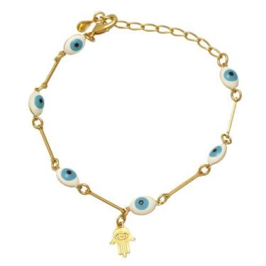 Imagem de Pulseira Olho Grego Mão de Fátima Folheada em Ouro 18k SoftJoias 