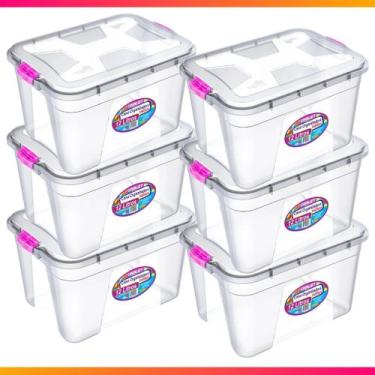 Imagem de Kit 6 Caixa Organizadora Container 12 Litros C/ Tampa e Trava - Uninje