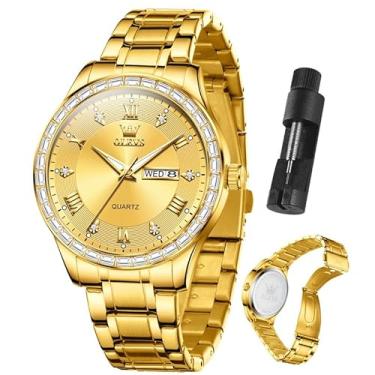 Imagem de OLEVS Relógios masculinos com data, aço inoxidável, quartzo, mostrador romano, diamante, clássico, executivo, masculino, relógio de pulso, à prova d'água, calendário luminoso Reloj para Hombre