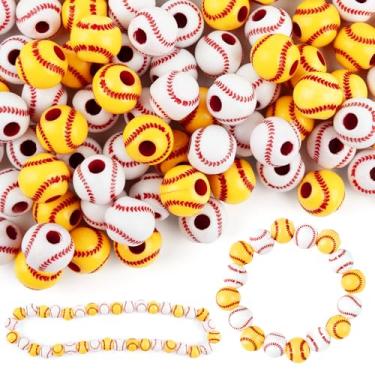 Imagem de RP Remarkable Power, Pacote com 200 contas de beisebol amarelo branco contas acrílicas 12 mm contas esportivas para fazer joias faça você mesmo colar pulseira acessórios