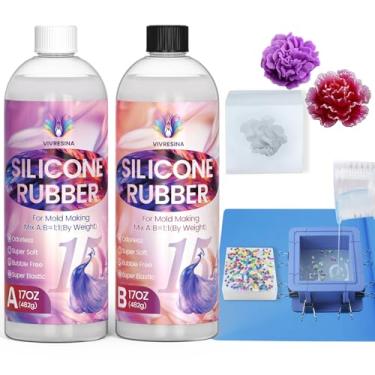 Imagem de Vivresina Kit de Moldagem de Silicone 1000 ml com Carcaça de Molde, Borracha Líquida de Platina 15A Translúcida para Moldes de Resina, Fidget Pad e Silicone