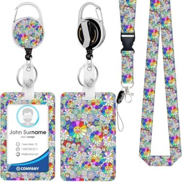 Imagem de Cordão de girassol Smile para crachás de identificação, suporte de crachá de identificação engraçado com cordão retrátil, capa protetora de crachá para professores, enfermeiras, estudantes, escritório