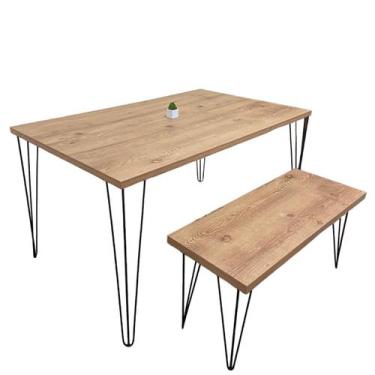 Imagem de Mesa De Jantar 4 Lugares Industrial Rústica Com 1 Banco Antiqua 120x90