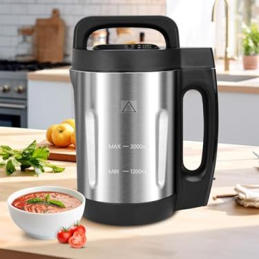 Imagem de Homtone Máquina de sopa de 2 litros, faz 2 a 6 porções, 6 em 1 multifuncional, lisa e grossa, Bleander elétrico de sopa fácil de limpar para uso doméstico, preto e aço inoxidável