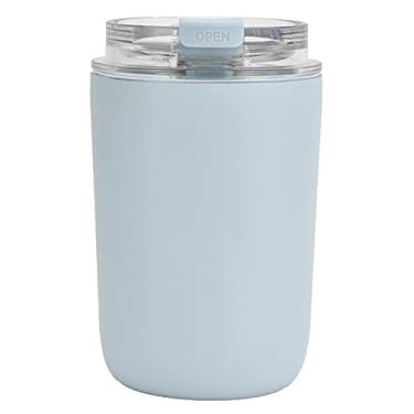 Imagem de Xícara de café MUNEFE de 280 ml, design de porta para beber dupla, frasco a vácuo de aço inoxidável de silicone portátil de grande capacidade para uso doméstico e aniversário (Azul)
