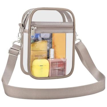 Imagem de AROUVOG Bolsa transparente para eventos de estádio masculina e feminina bolsa transversal transparente aprovada para estádio bolsa transparente à prova d'água, Caqui, Small