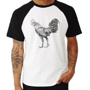 Imagem de Camiseta Raglan Galo Desenho - Foca na Moda, Branco, Preto, M
