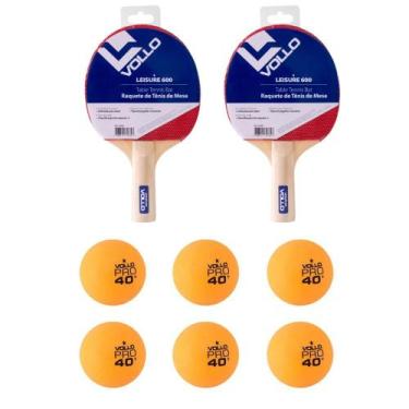 Imagem de Kit C/2 Raquetes de Ping Pong Tenis de Mesa Leisure + 6 Bolas - Vollo,