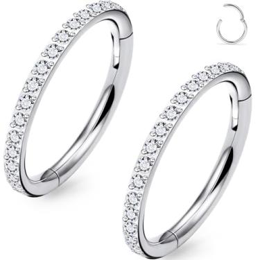 Imagem de Uzgtvy 20G 18G 16G Anéis de nariz de titânio argolas G23 anéis de nariz articulados septo clicker helix daith torre cartilagem tragus brincos segmento anel lábio piercing joias para mulheres homens 8