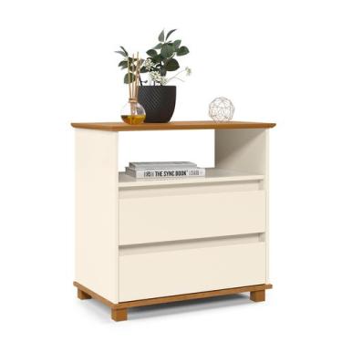 Imagem de Mini Cômoda Bombe Com 2 Gavetas - Mobília Mix, OFF WHITE/FREIJO