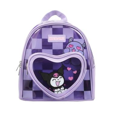 Imagem de Bioworld Mini mochila feminina xadrez roxa Kuromi & Baku Hearts 25,4 cm