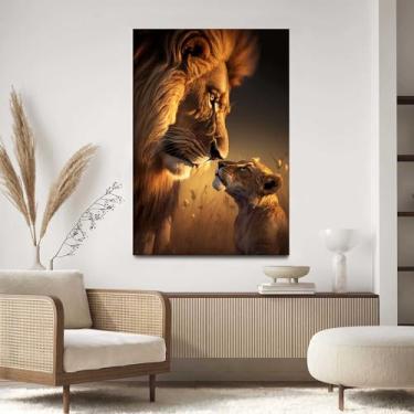 Imagem de Quadro Decorativo Para Sala Quarto Hall 40x60 Leão Pai com Filhote
