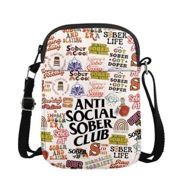 Imagem de MAOFAED Bolsa tiracolo Anti Social Sober Club, presente de sobriedade, um dia de cada vez, presente de recuperação AA NA, vida sóbria, Antisocial Sobercb