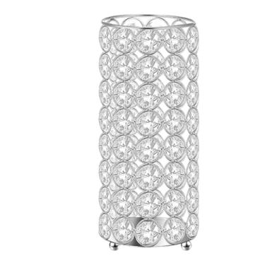 Imagem de IEUDNS Vaso de vidro cilíndrico para flores 8x20cm Porta-pincel de maquiagem decorativo multifuncional para flores secas ou artificiais elegante, Prateado