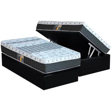 Imagem de Conjunto Box Baú Solteiro: Colchão Molas Castor Bonnel System Class One Face + Base crc Suede Black (88x188)