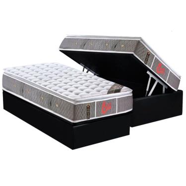 Imagem de Cama Box Baú Solteiro: Colchão Molas Pocket Ensacadas Castor Light Stress Oxygen New One Face + Base crc Courano Black (88x188)