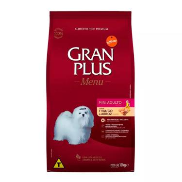 Imagem de Ração Gran Plus Cães Menu Adultos Mini Frango e Arroz - 15Kg