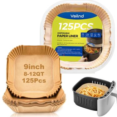 Imagem de Forros de papel descartáveis para fritadeira Air Fryer Valind 9 polegadas quadradas 125 unidades