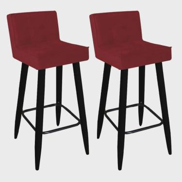 Imagem de Kit 02 Banqueta Alta Lucy Com Encosto Cozinha Bar Balcão Bistrô Pé Palito Preto Suede Vermelho - Ahazzo Móveis